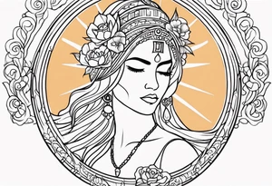 Hispanic/ Latin  goddess, love, forgiveness, strength, peace, cancer sign , time, past, future tattoo idea