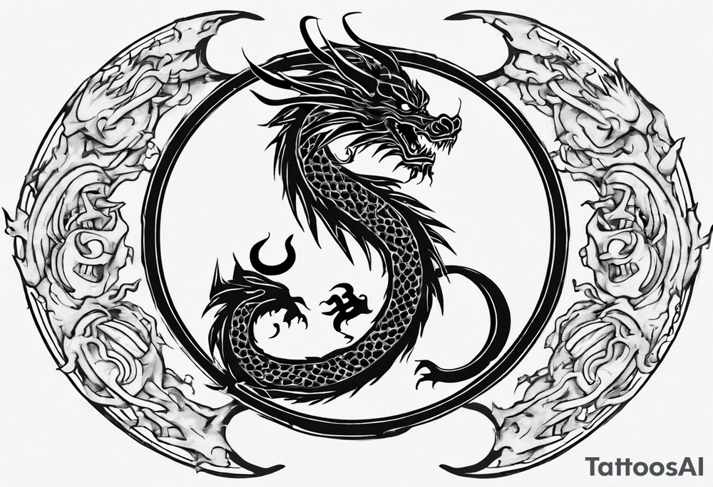 Chinese dragon in a circular shape with "02.03" written on its skin tattoo idea