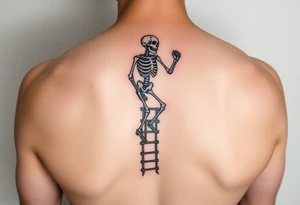 skeleton clibing up a rope ladder on forearm tattoo idea
