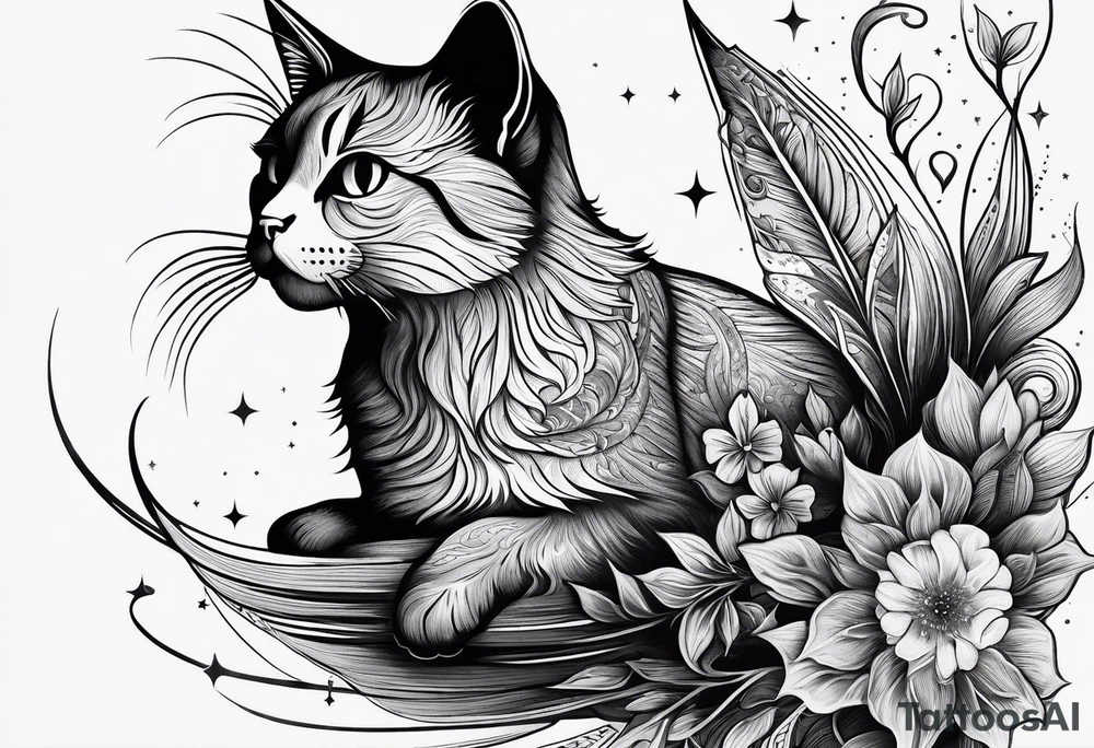 space, nature, rocket, cat tattoo idea