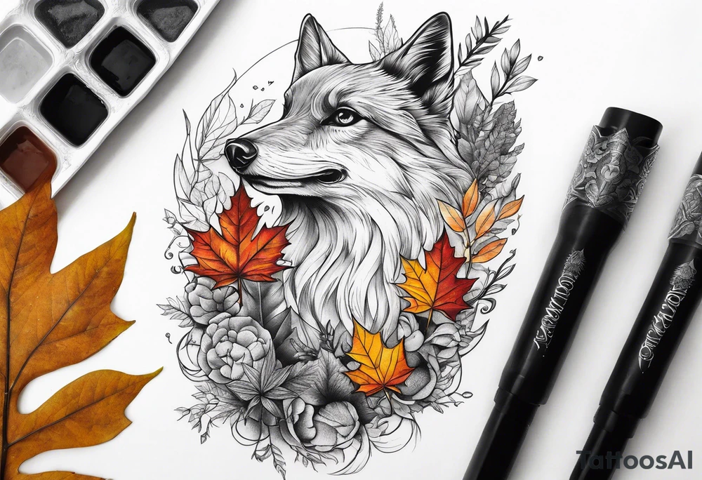 thigh tattoo with fall colors and nature theme tattoo idea