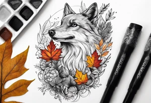 thigh tattoo with fall colors and nature theme tattoo idea