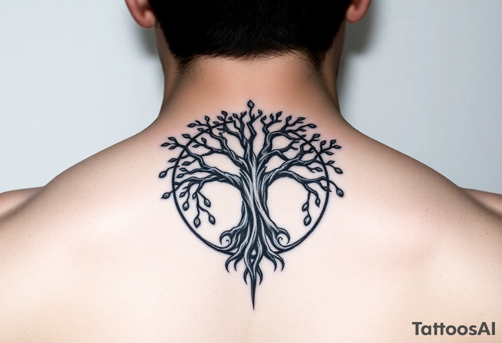 yggadrisl tree of life with circle tattoo idea