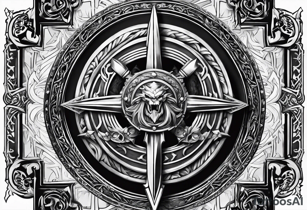 Valhalla stairs sword shield tattoo idea