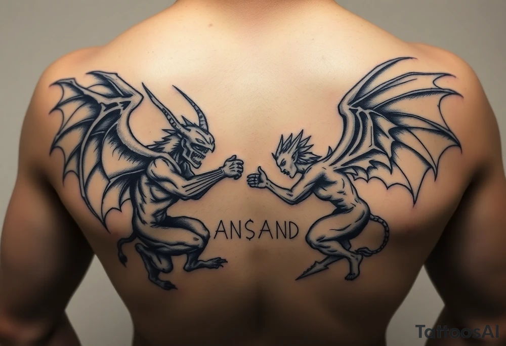 Demons and angels fighting tattoo idea