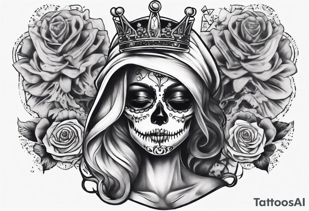 santa la muerta with money and crown
on the card tattoo idea