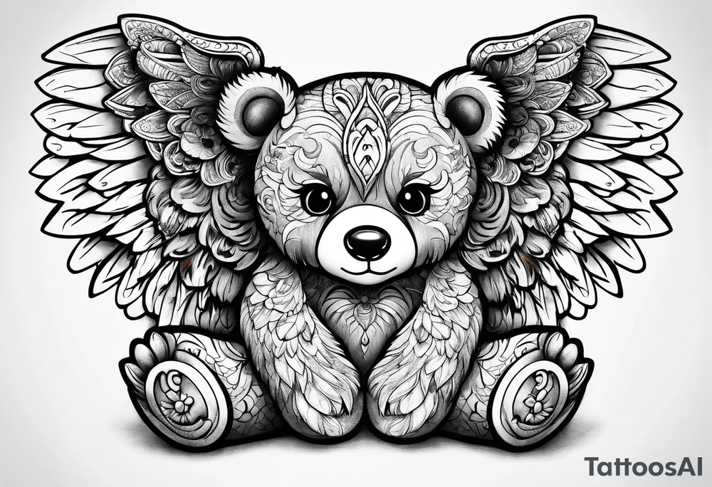 teddy bear with angel wings tattoo idea