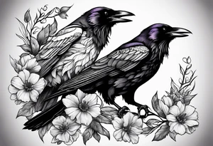 Three Ravens and Flowers or nature tattoo idea