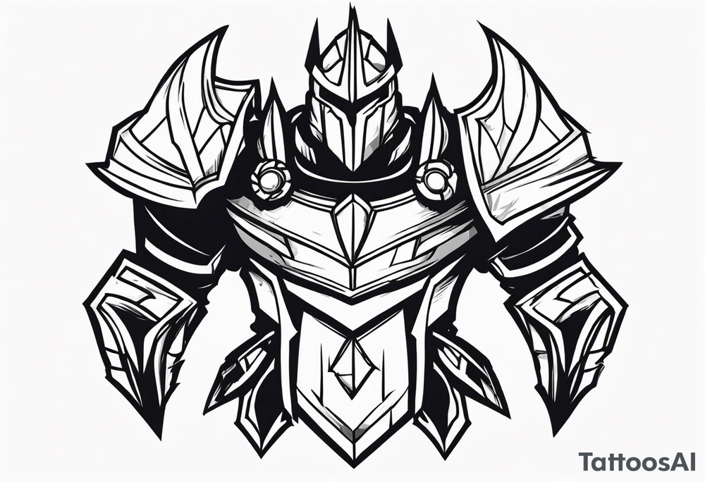 Mordekaiser from league of legends with armored hand in forground tattoo idea