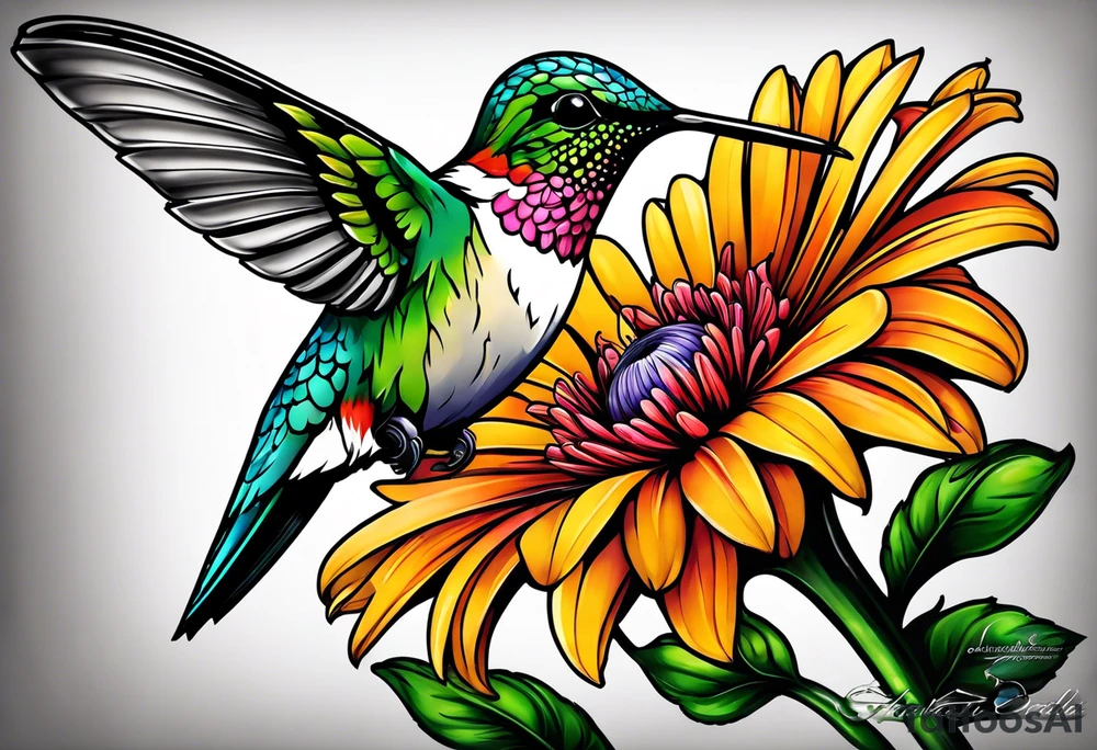 Hummingbird gerber daisy tattoo idea