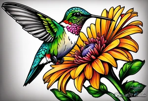 Hummingbird gerber daisy tattoo idea