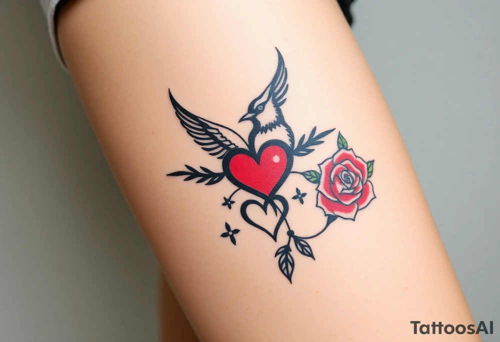 Robin bird and red rose with infinity heart tattoo idea