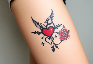 Robin bird and red rose with infinity heart tattoo idea