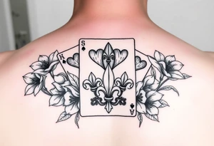 SIX of hearts card with 6 fleur de lis as the hearts and magnolias in the background tattoo idea