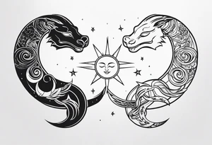 Matching tattoo of sun and moon with a snake tattoo idea