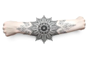 bold line shaman style mandala tattoo idea