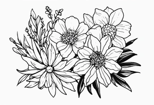 Aster and larkspur bouquet tattoo idea