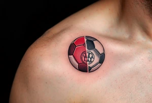 A red and white split soccer ball with the club’s crest etched in the center. tattoo idea