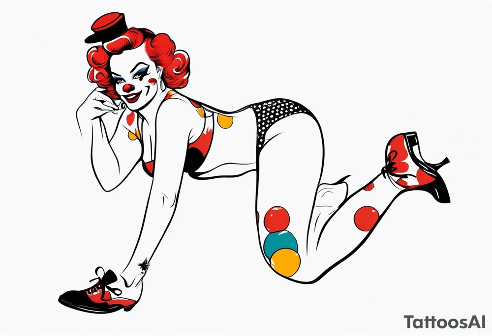 female pin up clown full body tattoo idea