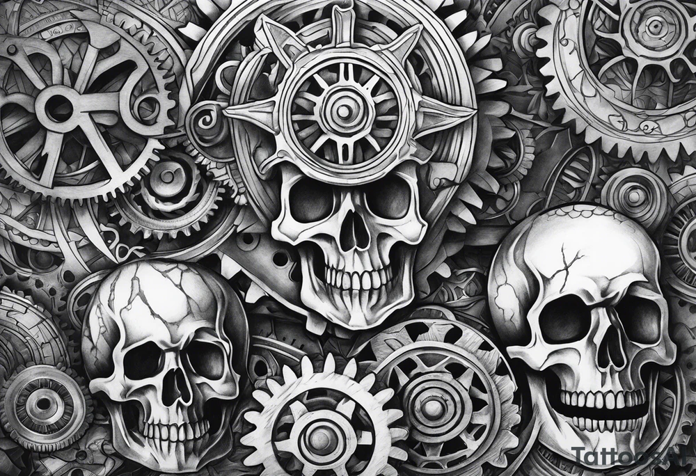 Gears and skulls tattoo idea