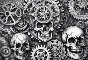 Gears and skulls tattoo idea