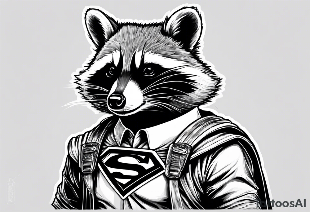 raccoon wearing a Superman t-shirt tattoo idea