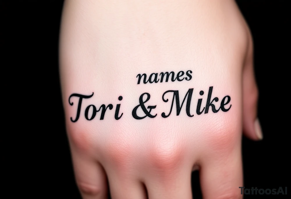 The names Tori & Mike  in flipscript tattoo idea