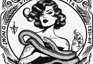 The hand holds a snake with the inscription (don't trust anyone) tattoo idea