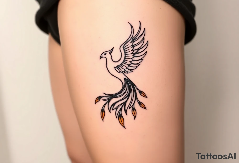 magnificent phoenix rising from golden flames with trailing embers tattoo idea