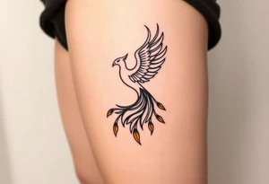 magnificent phoenix rising from golden flames with trailing embers tattoo idea