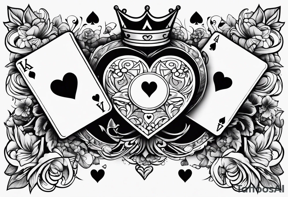 royal flush of hearts tattoo idea