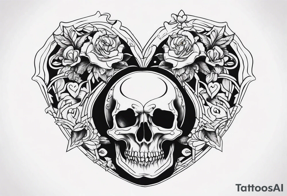 merge visceral heart and skull tattoo idea