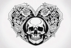 merge visceral heart and skull tattoo idea