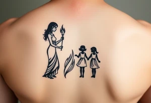 Silhouette of a mother passing a flame to two daughters tattoo idea