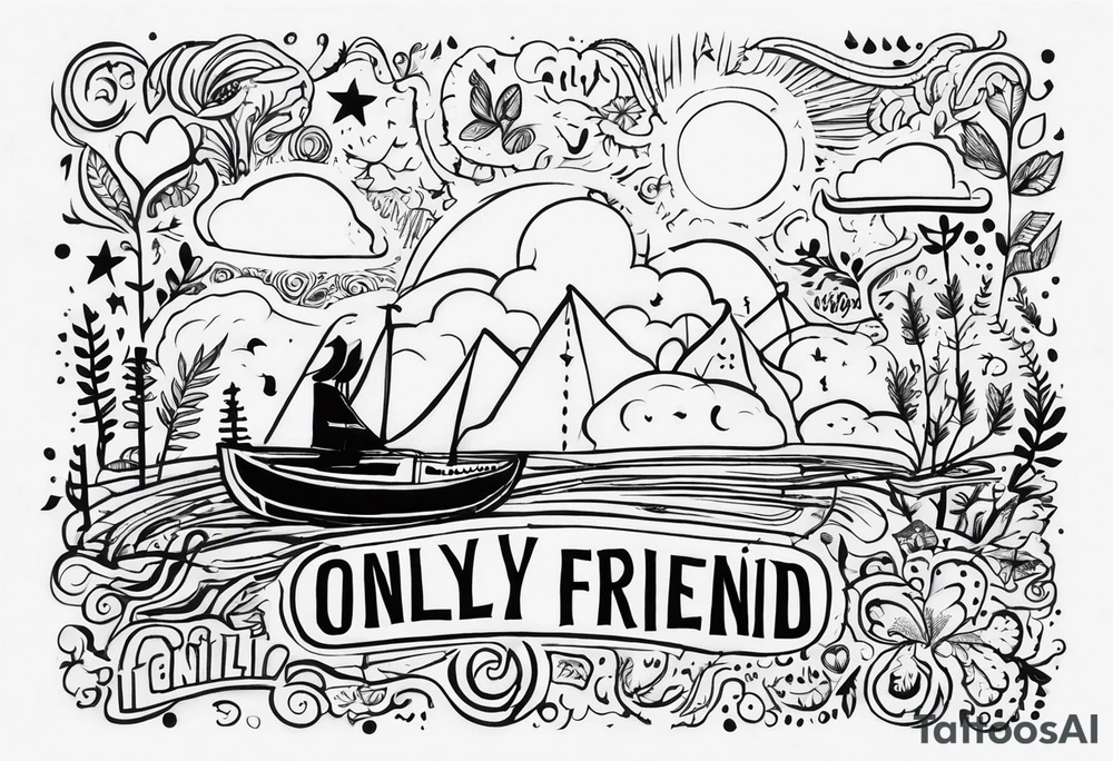 Tattoo the lyrics
 "Weathered and fading"

from the song "Only Friend" - Wallows

include little icons relevant to the song like the earth or a rainy cloud (examples_ tattoo idea