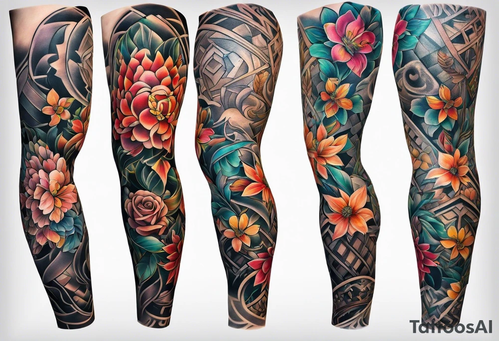 Full leg tattoo sleeve square tattoo idea