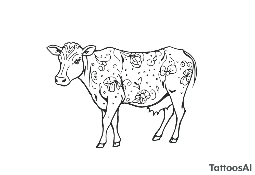 black and white patterned cow tattoo idea