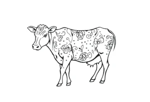 black and white patterned cow tattoo idea