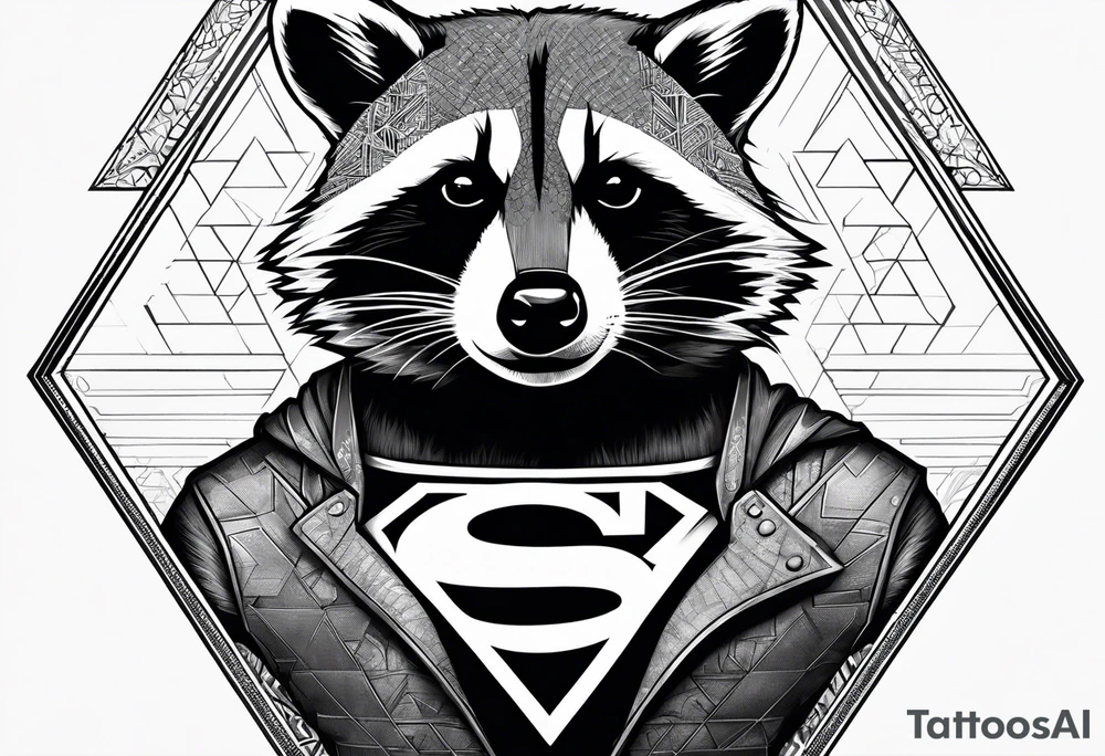 raccoon wearing a Superman t-shirt tattoo idea