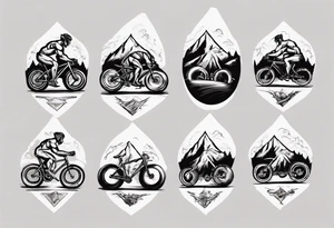 road cycle, flexing muscle and a mountain tattoo idea