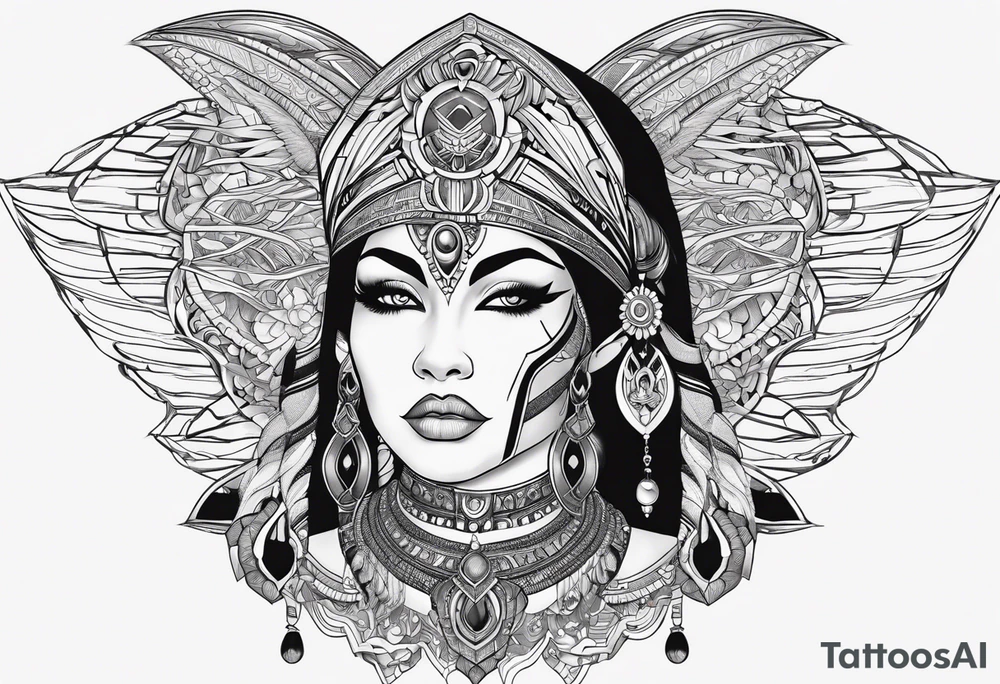 kali, alien goddess, valkrye, pirate, zenza, lotus, wing, pachamama, skull, black panther tattoo idea