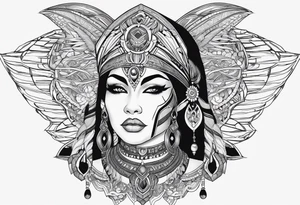 kali, alien goddess, valkrye, pirate, zenza, lotus, wing, pachamama, skull, black panther tattoo idea