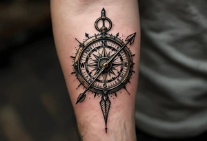 rustic compass/clock with a native american arrow going thru it and say "True North" tattoo idea