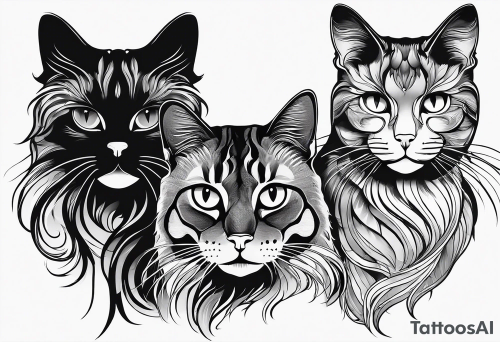 Two cat silhouettes. One gray and one fully black tattoo idea