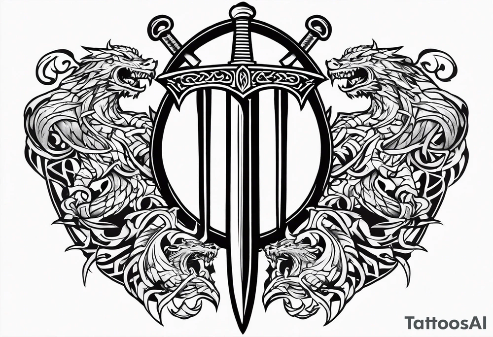 Viking sword Valhalla dragon shield tattoo idea