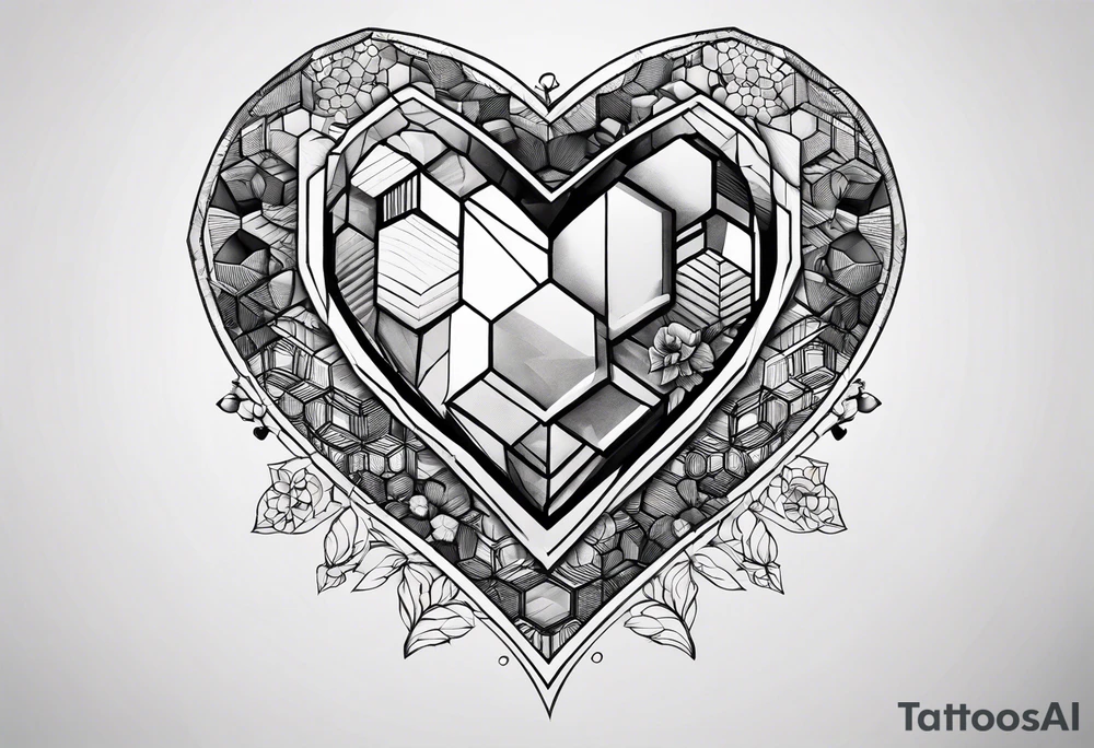 heart made of hexagons with black borders tattoo idea