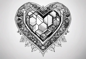 heart made of hexagons with black borders tattoo idea