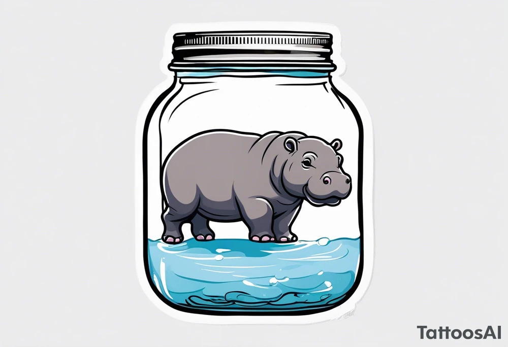 Baby hippo floating in a Mason jar filled with water tattoo idea