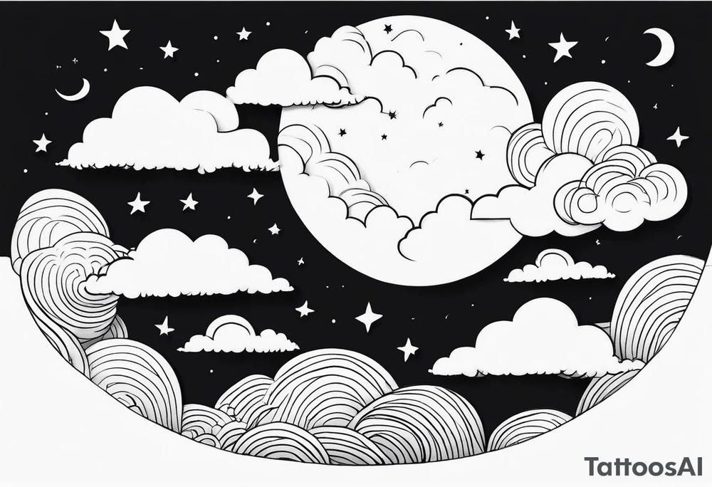 A moon partially hidden by fluffy clouds tattoo idea