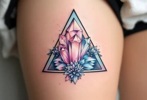 A triangle with crystal patterns in pastel pinks and blues, symbolizing clarity and energy. tattoo idea